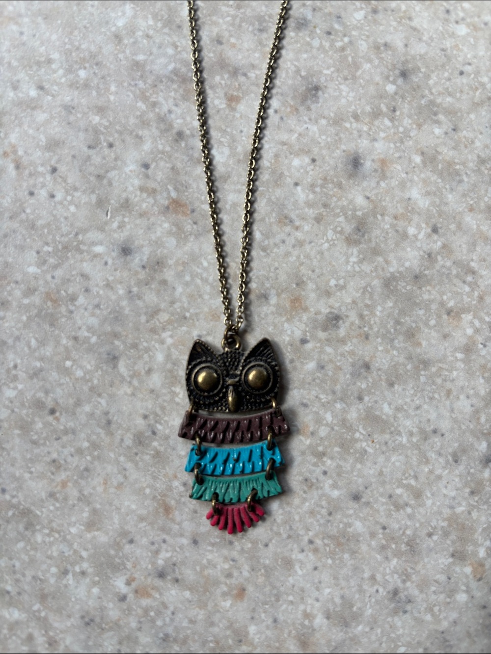 Vintage-Inspired Multicolor Owl Pendant Necklace